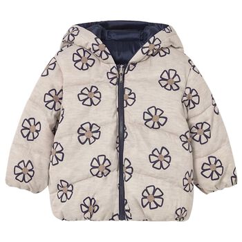 Younger Girls Beige & Navy Blue Reversible Coat