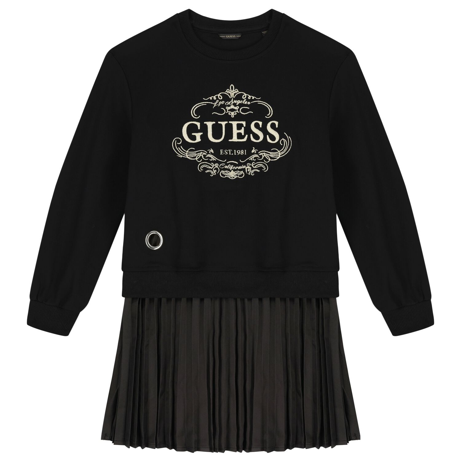 Girls Black Logo Dress, 1, hi-res
