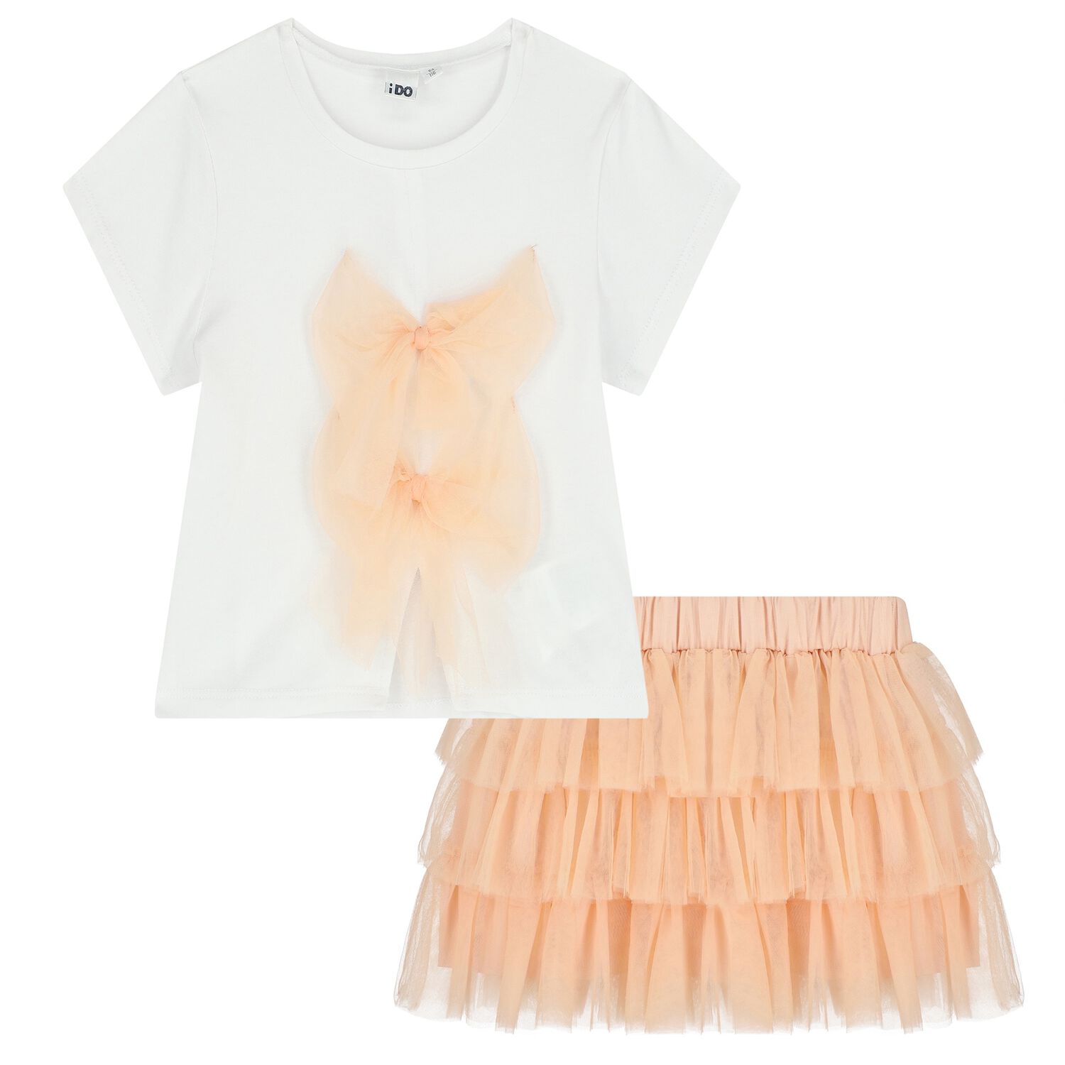 Girls White & Pink Tulle Skirt Set, 1, hi-res
