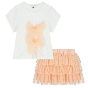 Girls White & Pink Tulle Skirt Set