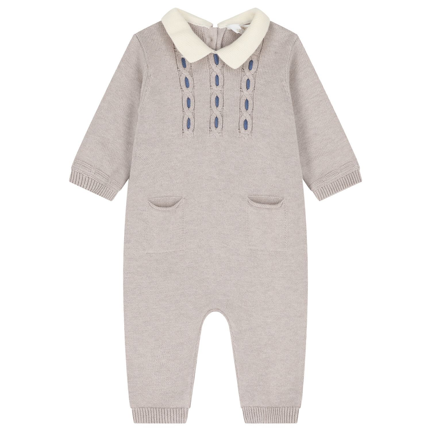 Baby Boys Beige Knitted Romper, 1, hi-res