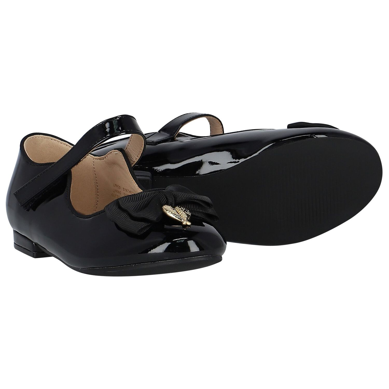 Girls Black Bow Ballerina Shoes, 2, hi-res