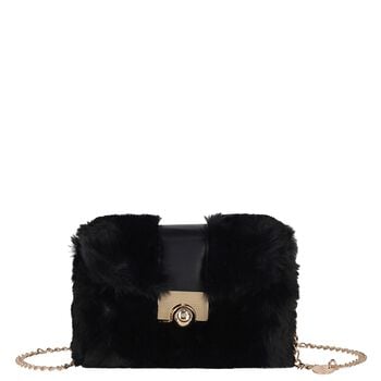 Girls Black Faux Fur Handbag ( 21cm )