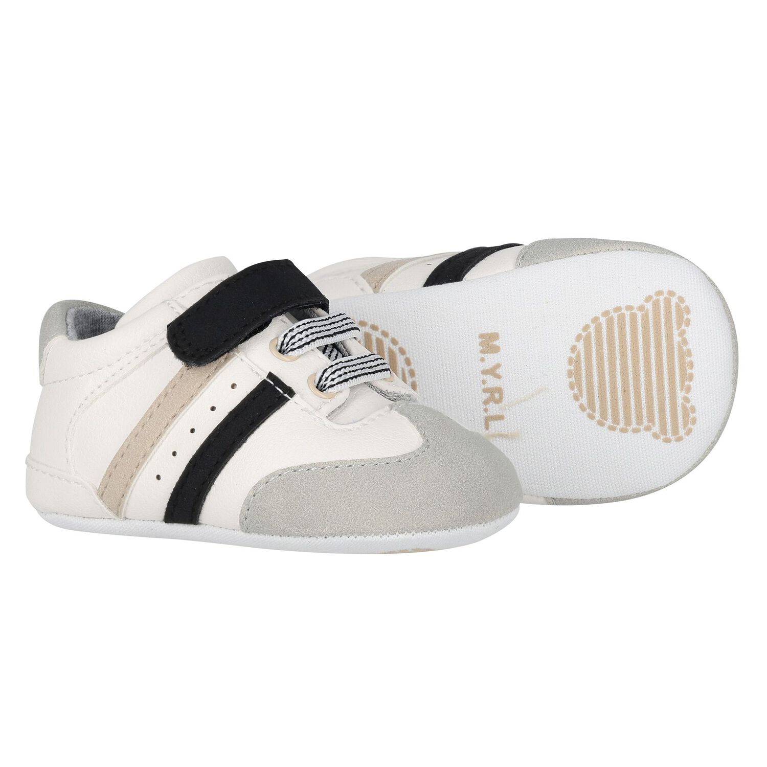 Baby Boys White & Grey Pre-Walker Trainers, 1, hi-res