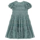 Girls Green Sequin Tulle Dress, 2, hi-res