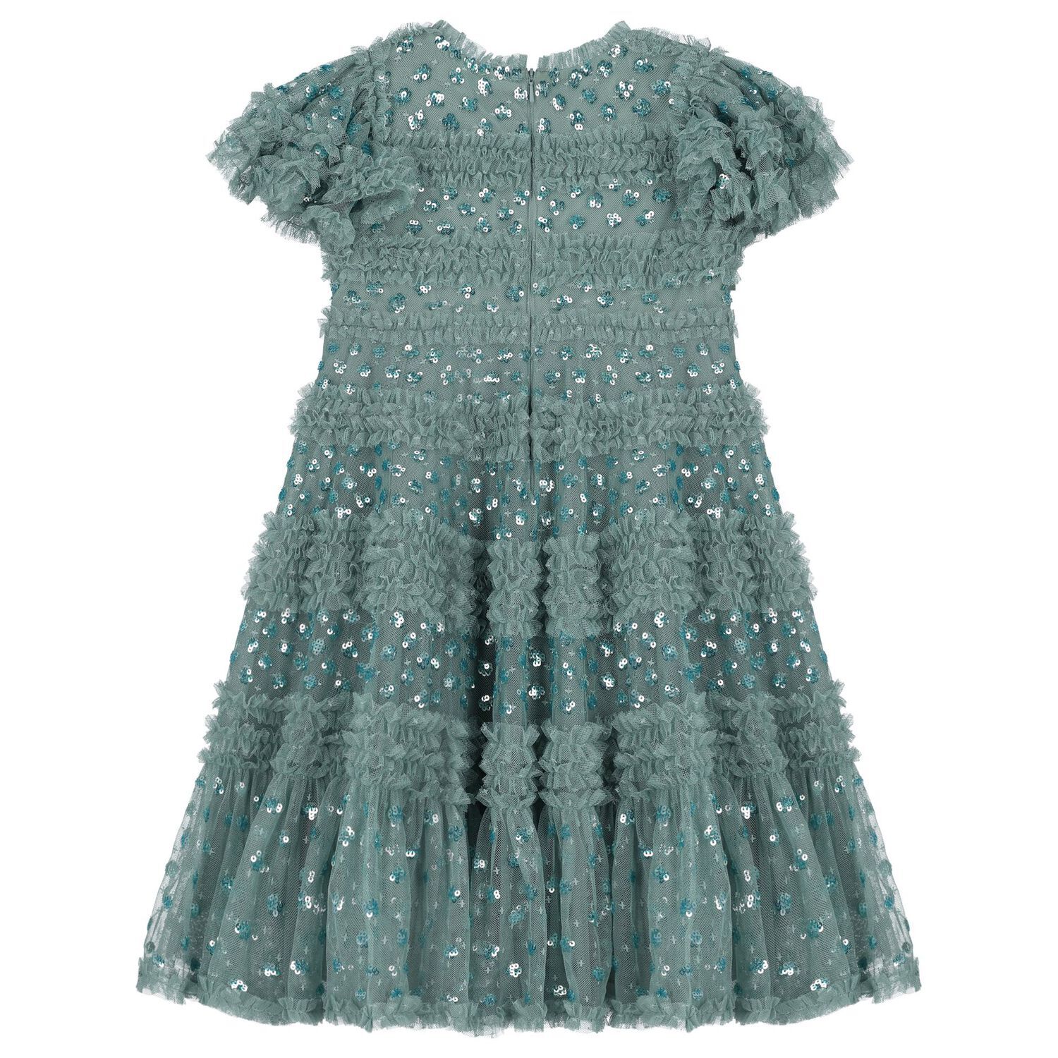 Girls Green Sequin Tulle Dress, 2, hi-res image number null