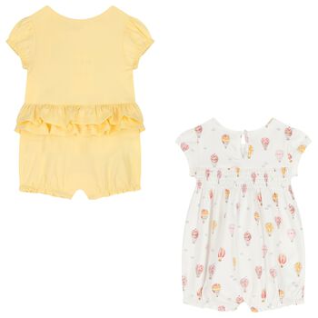 Baby Girls Yellow & White Rompers ( 2-Pack )
