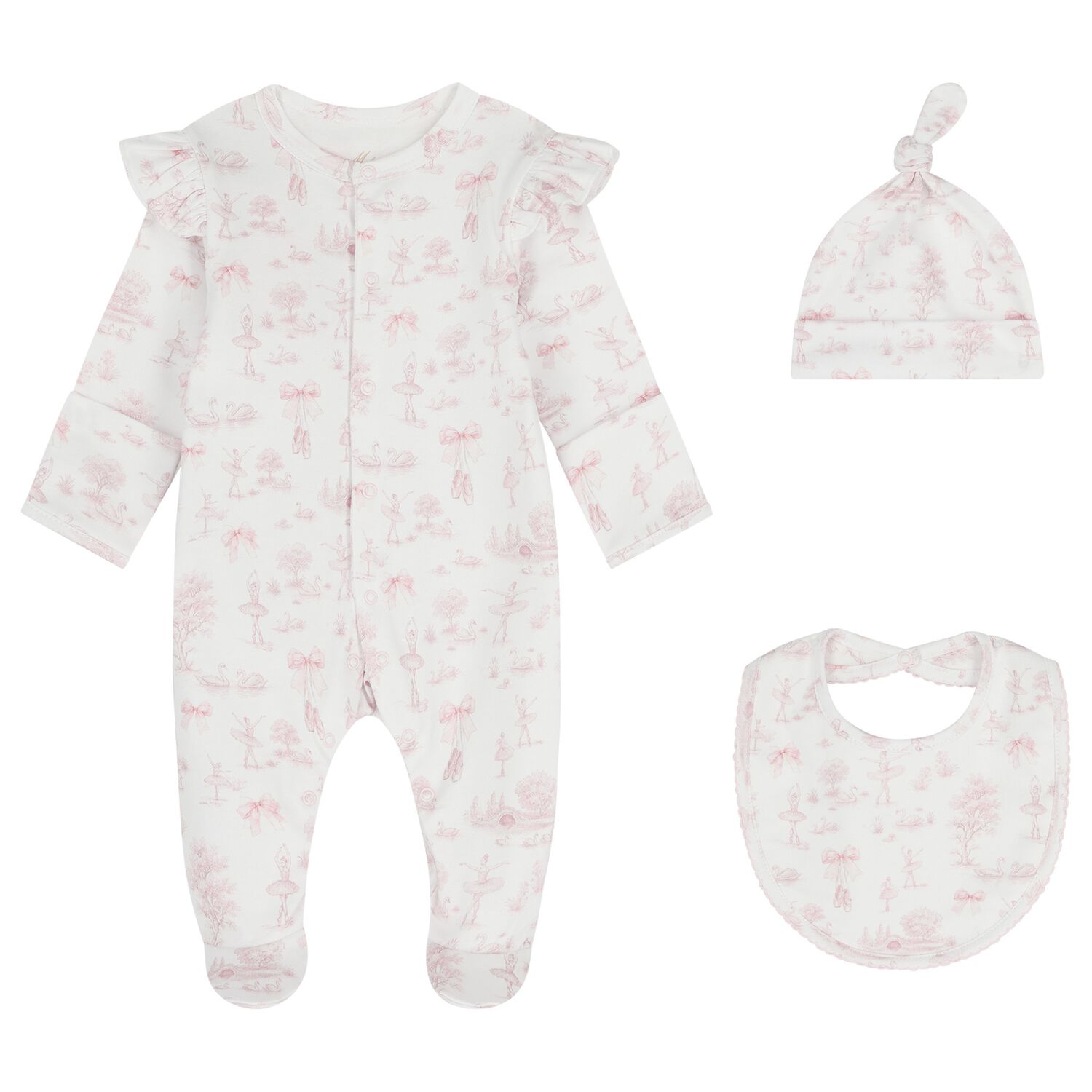 Baby Girls White & Pink Swan Babygrow Gift Set , 1, hi-res