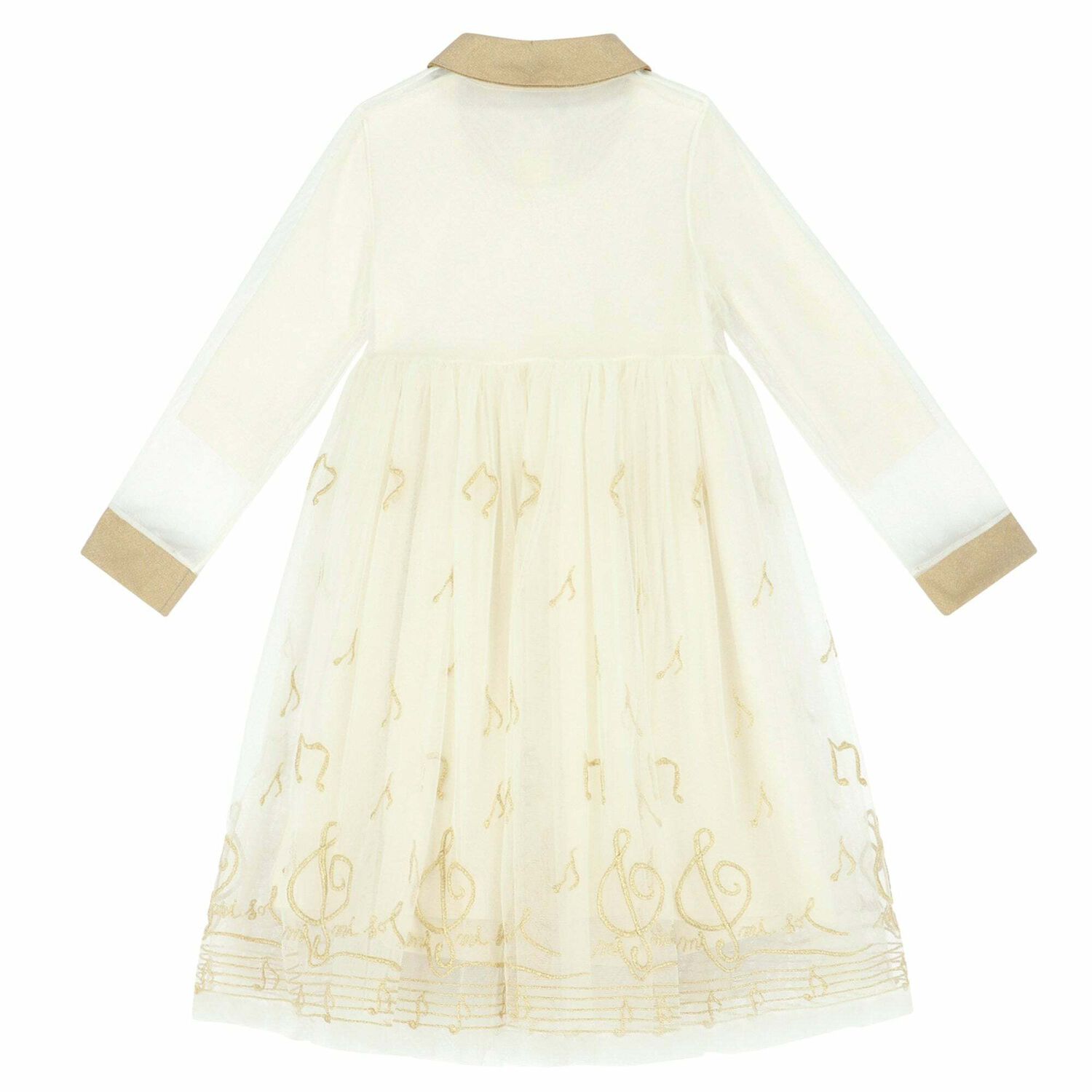 Girls Ivory & Gold Tulle Dress, 1, hi-res
