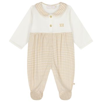 Baby Girls Ivory & Gold Logo Babygrow