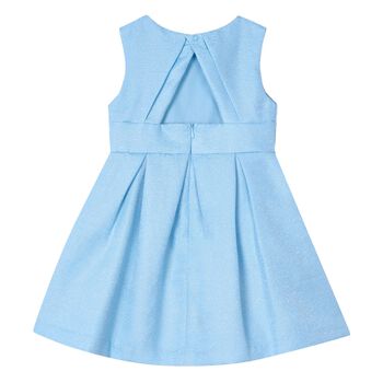 Girls Blue Satin Flower Dress