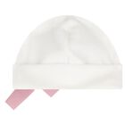 Baby Girls Ivory & Pink Bow Hat, 1, hi-res