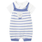 Baby Boys White & Blue Dungaree Set, 1, hi-res