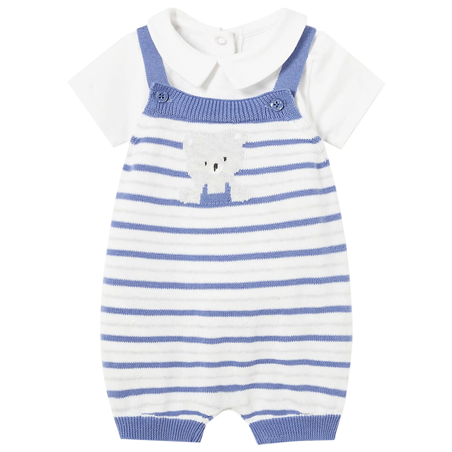 Baby Boys White & Blue Dungaree Set, 1, hi-res