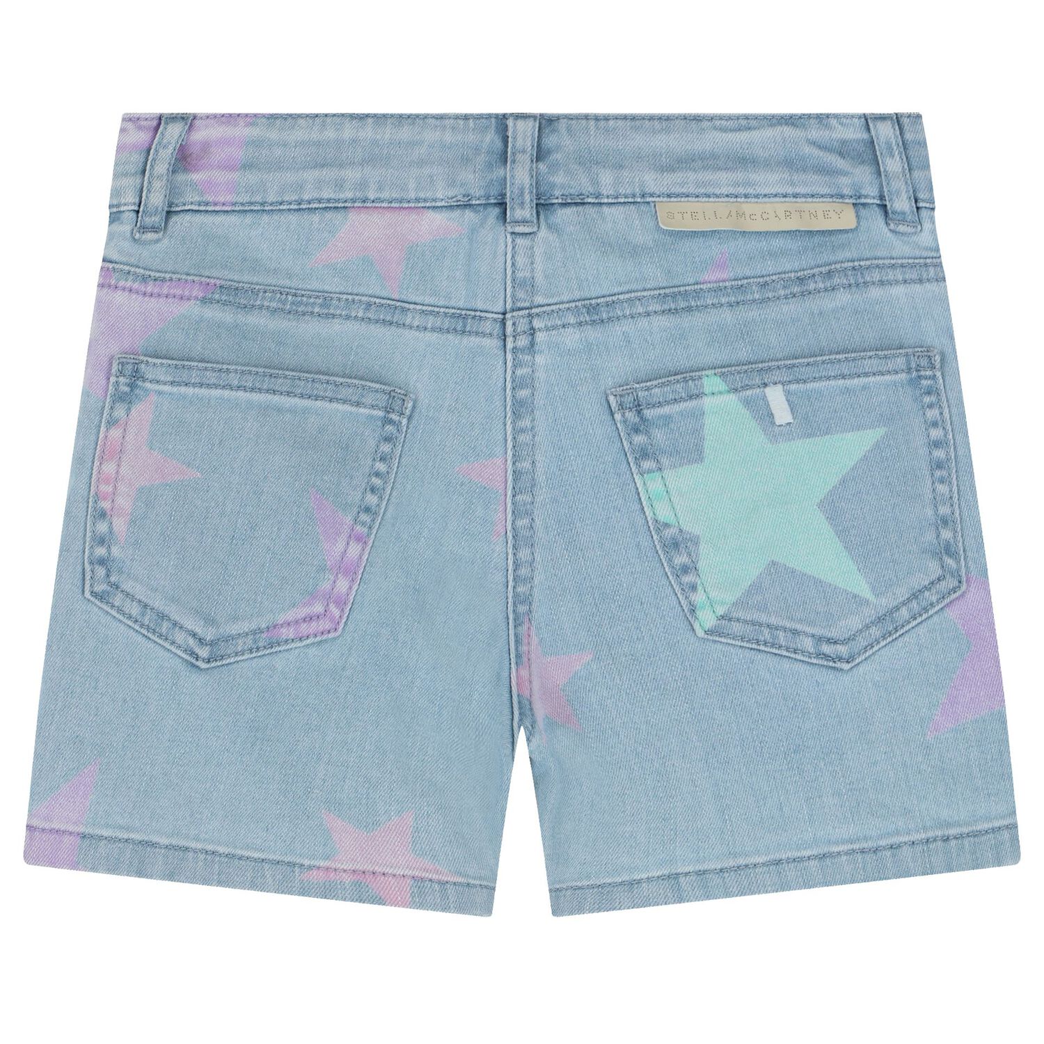 Girls Blue Denim Star Shorts, 1, hi-res