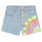 Girls Blue Denim Sequin Shorts, 1, hi-res