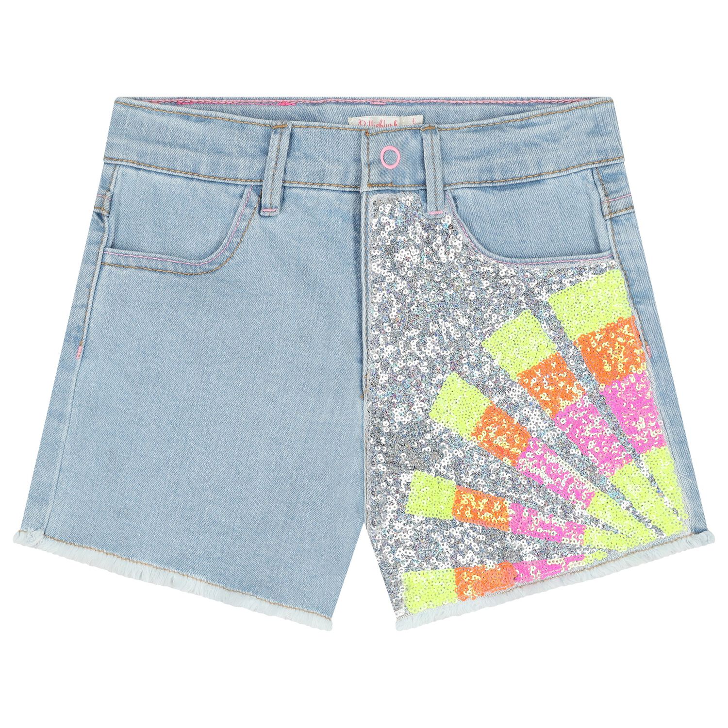 Girls Blue Denim Sequin Shorts, 1, hi-res image number null