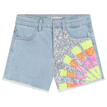 Girls Blue Denim Sequin Shorts