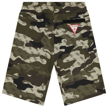 Boys Green Logo Camouflage Shorts