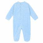 Baby Boys Blue Velour Babygrow, 1, hi-res