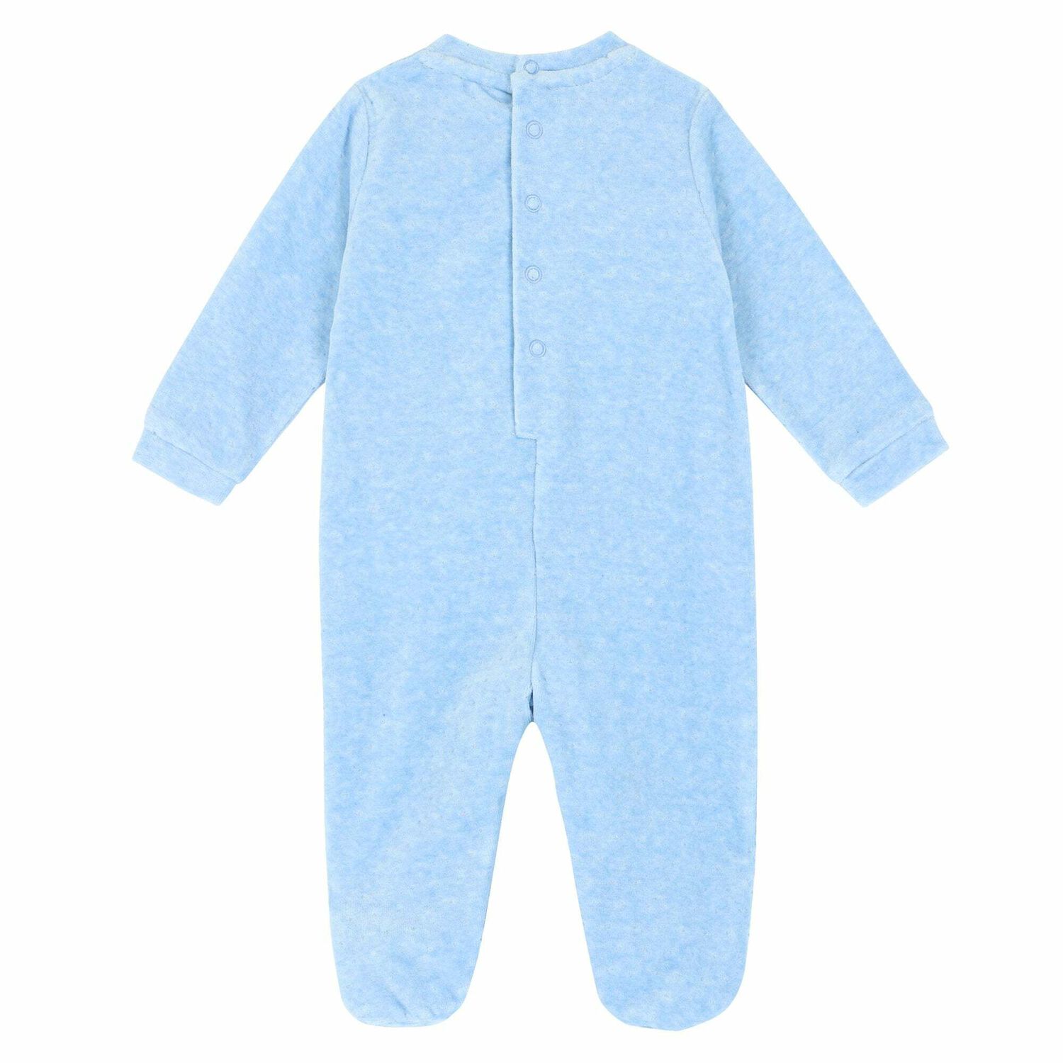 Baby Boys Blue Velour Babygrow, 1, hi-res