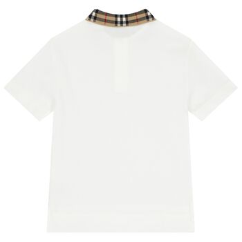 Boys White Logo Check Polo Shirt