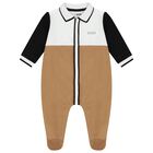 Baby Boys White & Beige Logo Babygrow, 1, hi-res