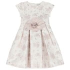 Girls Ivory & Gold Jacquard Dress, 1, hi-res