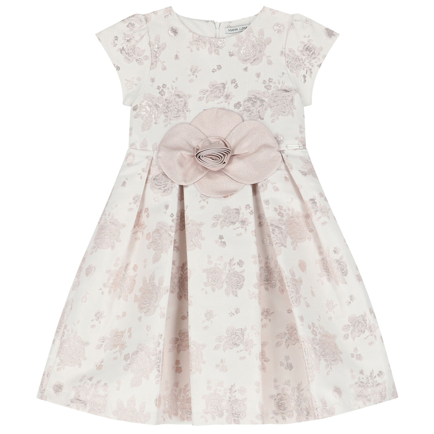 Girls Ivory & Gold Jacquard Dress, 1, hi-res