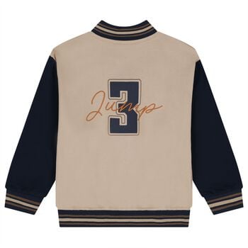 Boys Beige & Navy Blue Basketball Bomber Jacket