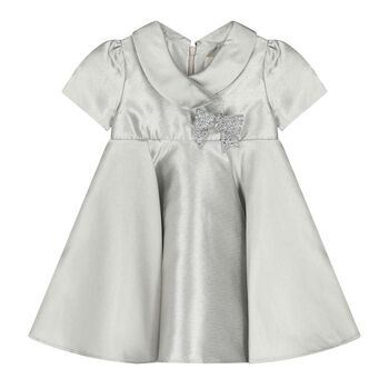 Baby Girls Silver Bow Satin Dress