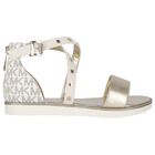 Girls Beige & Gold Logo Sandals, 1, hi-res