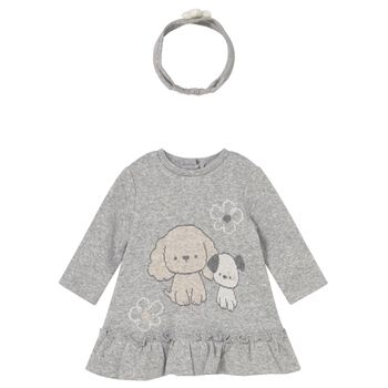 Baby Girls Grey Puppies Dress Set