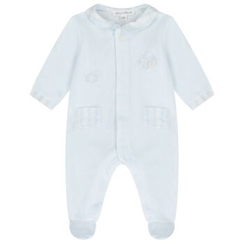 Baby Boys Blue Striped Collar Babygrow