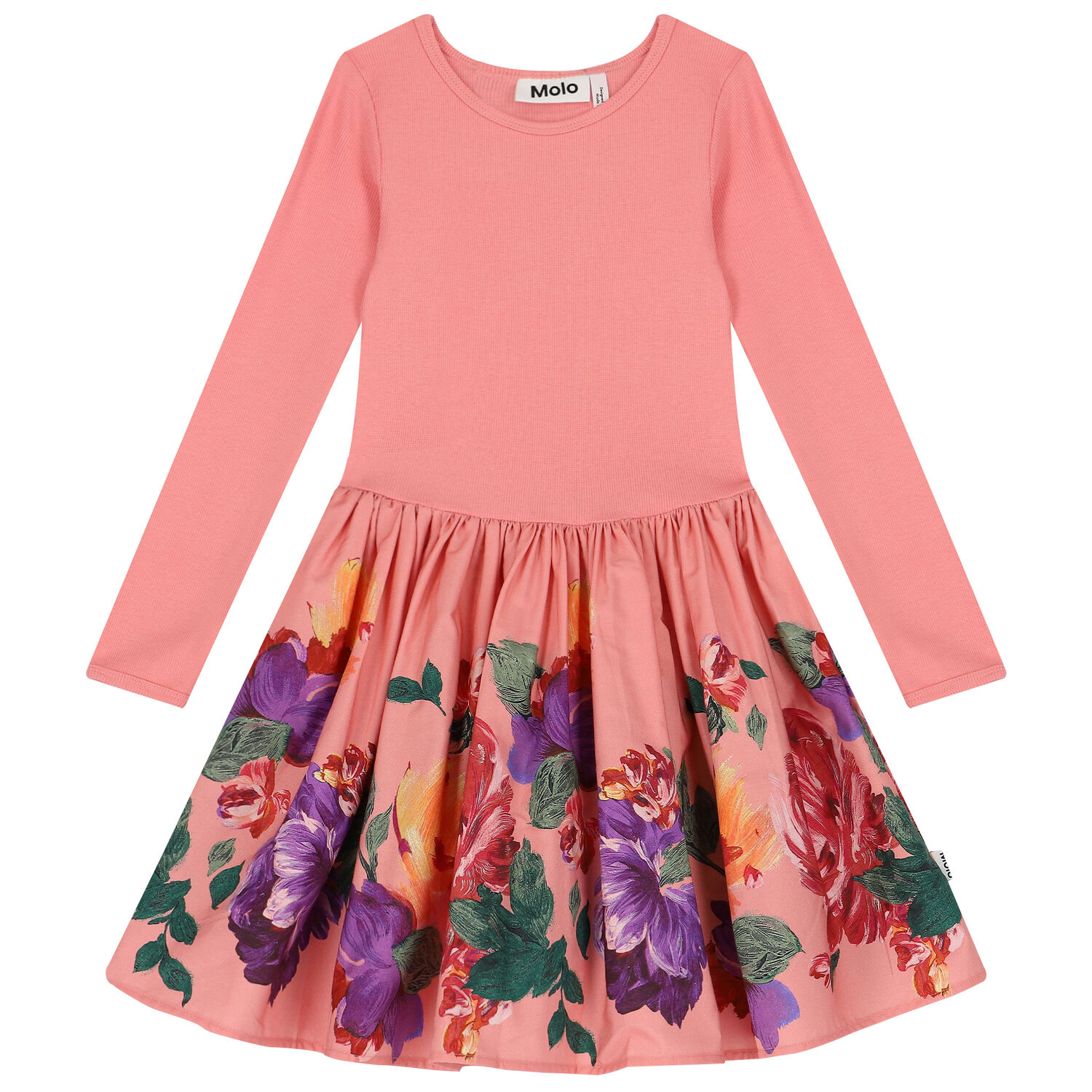 Girls Pink Floral Long Sleeve Dress, 1, hi-res