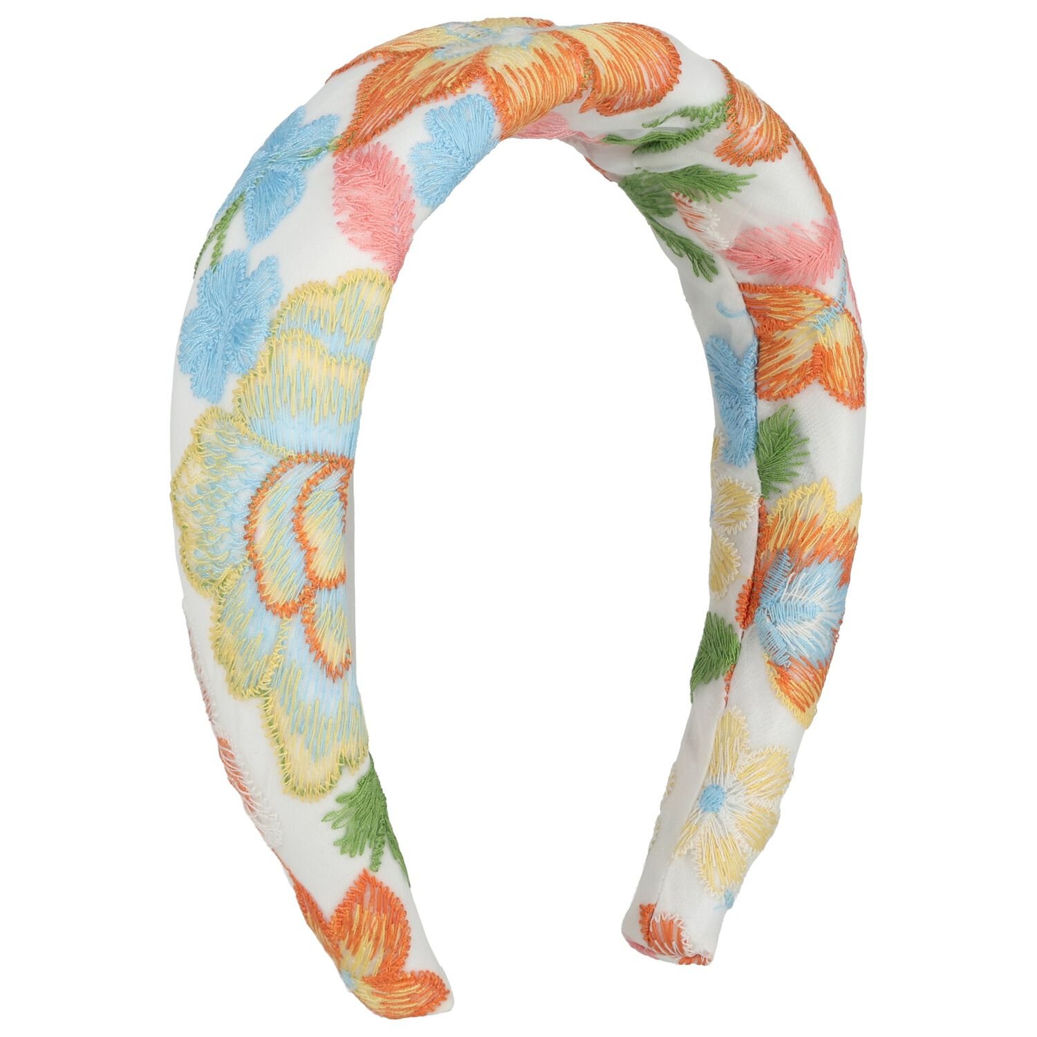 Girls White Floral Embroidered Headband , 1, hi-res
