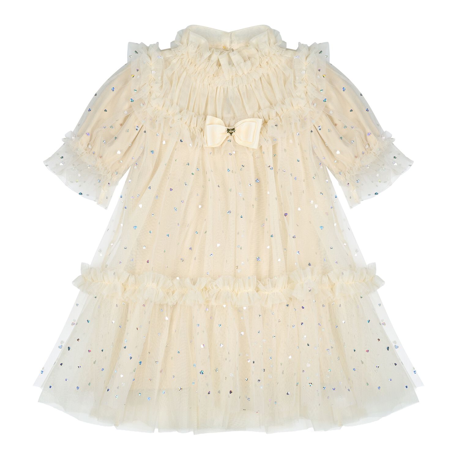 Baby Girls Beige Heart Sparkles Tulle Myrtisa Dress, 1, hi-res