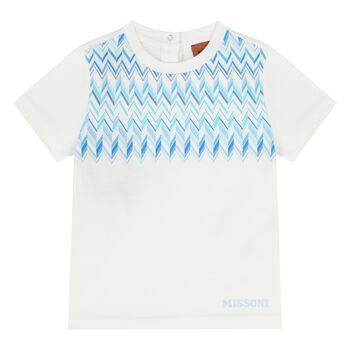 Younger Boys White & Blue Zig Zag T-Shirt