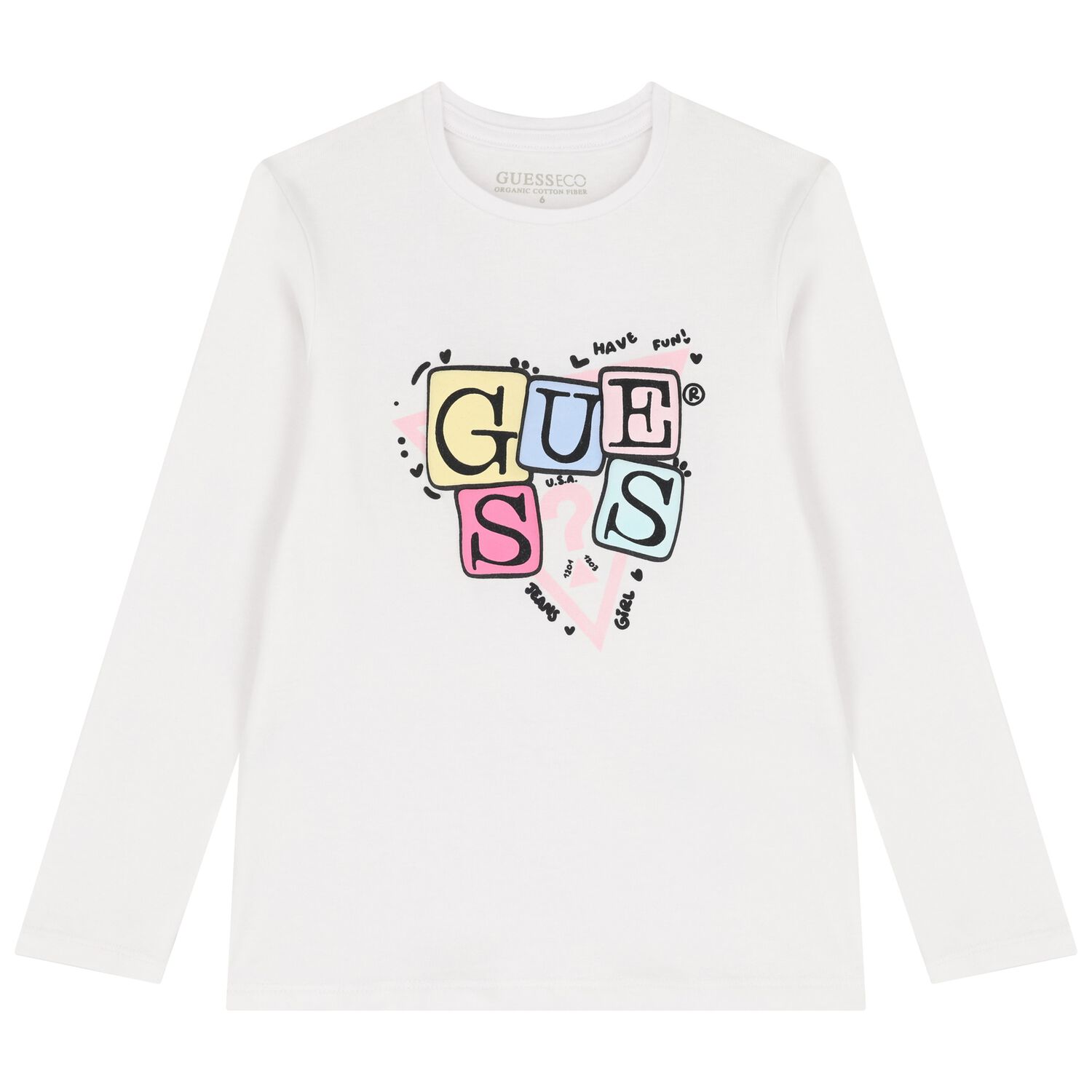 Girls White Logo Long Sleeve Top, 1, hi-res image number null