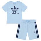 Boys Blue Logo Shorts Set, 1, hi-res