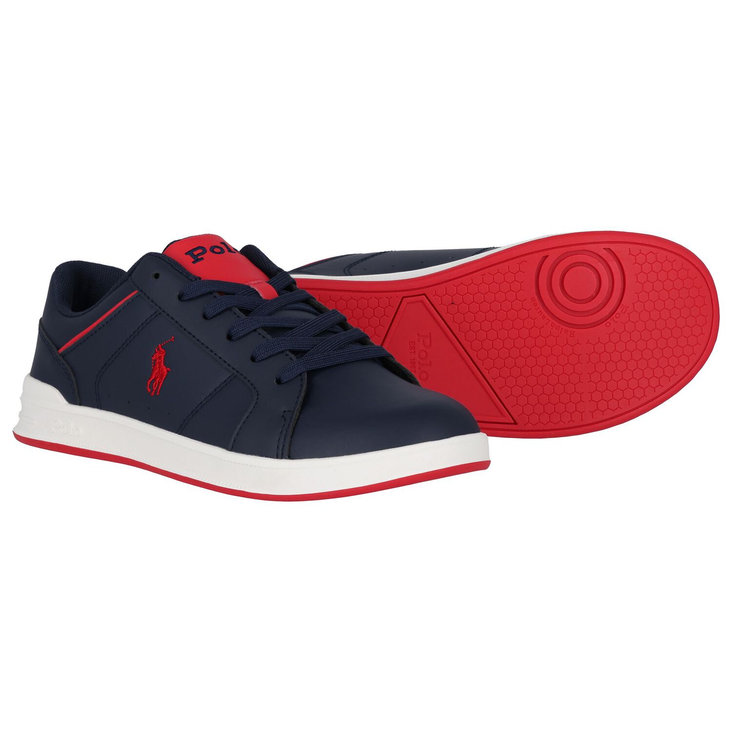 Boys Navy Blue & Red Logo Trainers, 1, hi-res