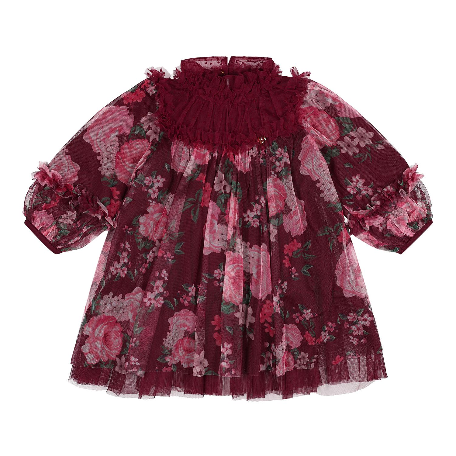Baby Girls Red Floral Tulle Nadiya Dress, 1, hi-res