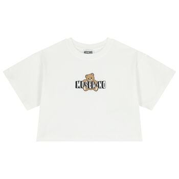Girls White Teddy Bear Logo T-Shirt