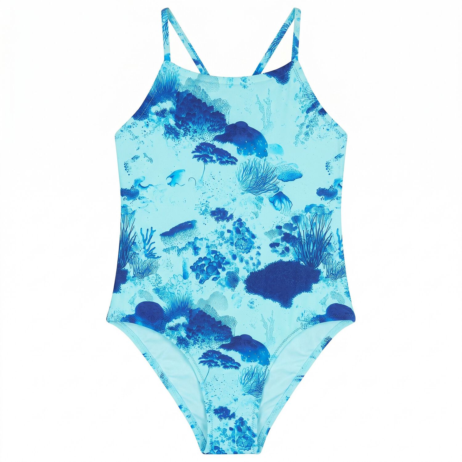 Girls Blue Coral Logo Swimsuit , 1, hi-res