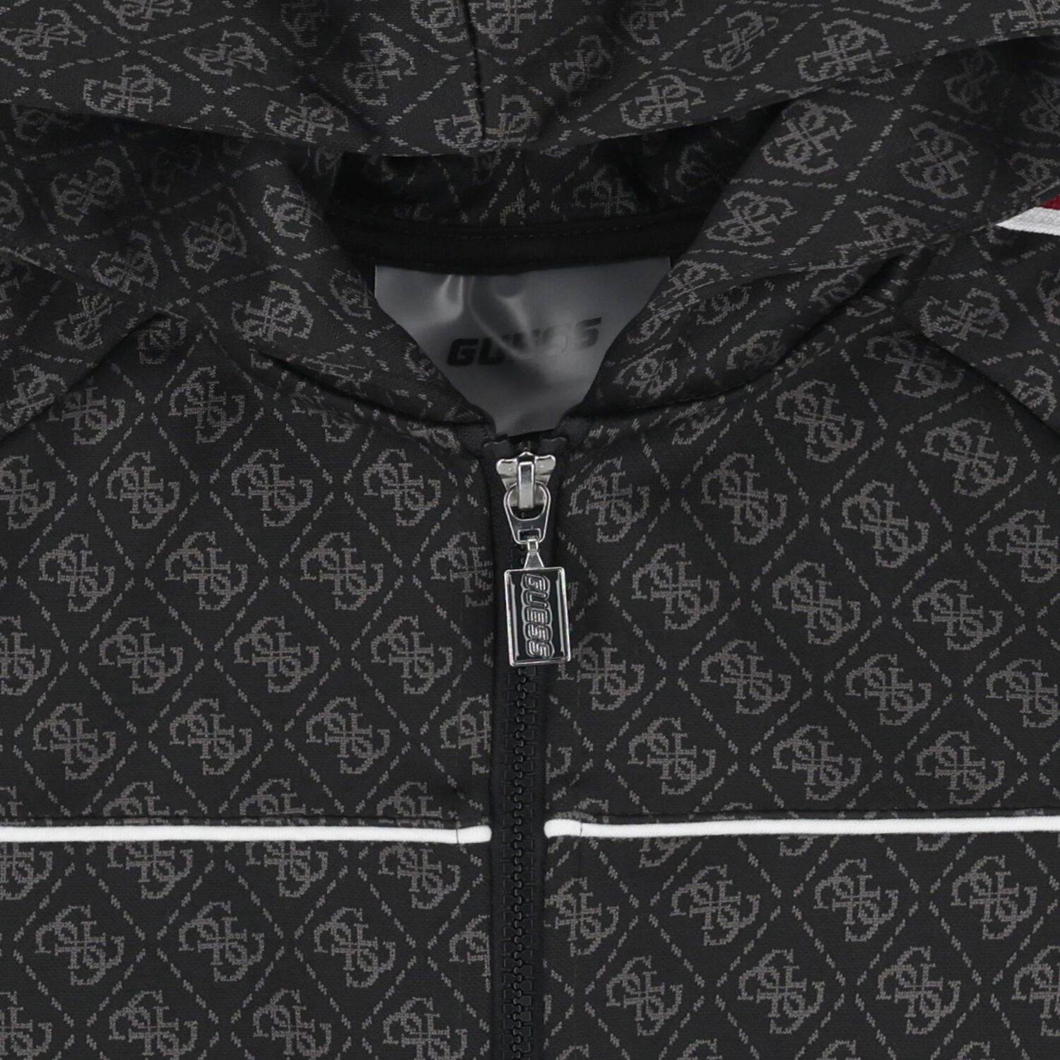 Boys Black Logo Hooded Zip Up Top, 1, hi-res