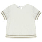 Girls Ivory & Gold Lace Top, 1, hi-res