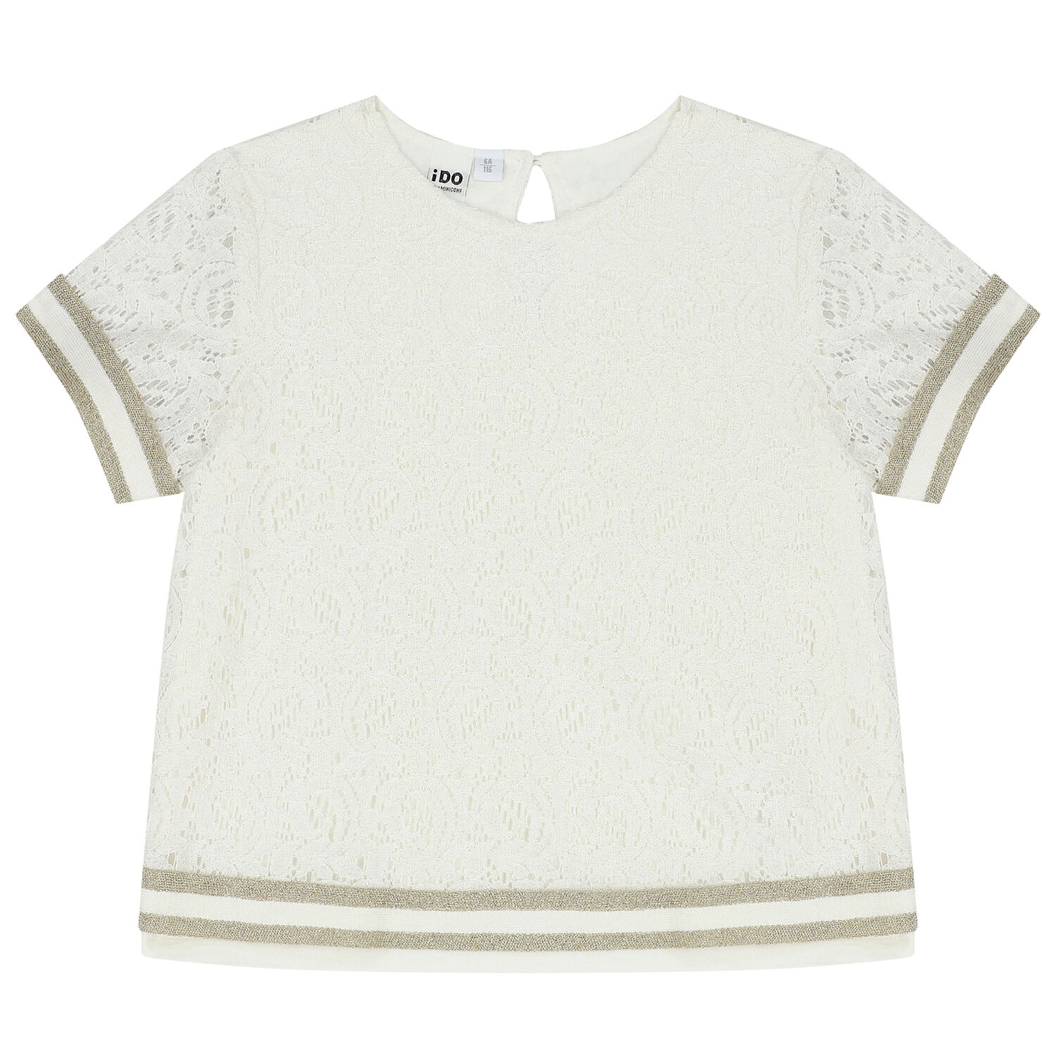 Girls Ivory & Gold Lace Top, 1, hi-res