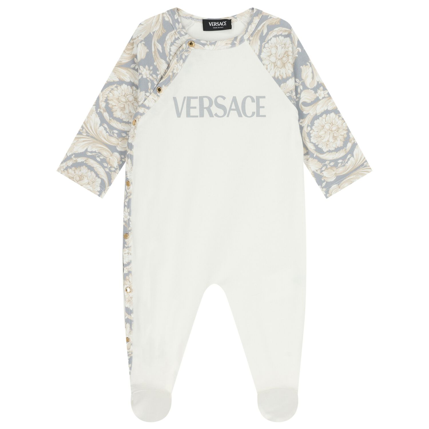 Baby Girls Ivory & Grey Barocco Babygrow, 1, hi-res