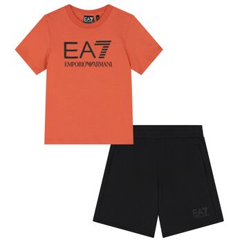 Boys Orange & Black Logo Shorts Set