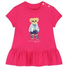 Baby Girls Pink Polo Bear T-Shirt, 1, hi-res